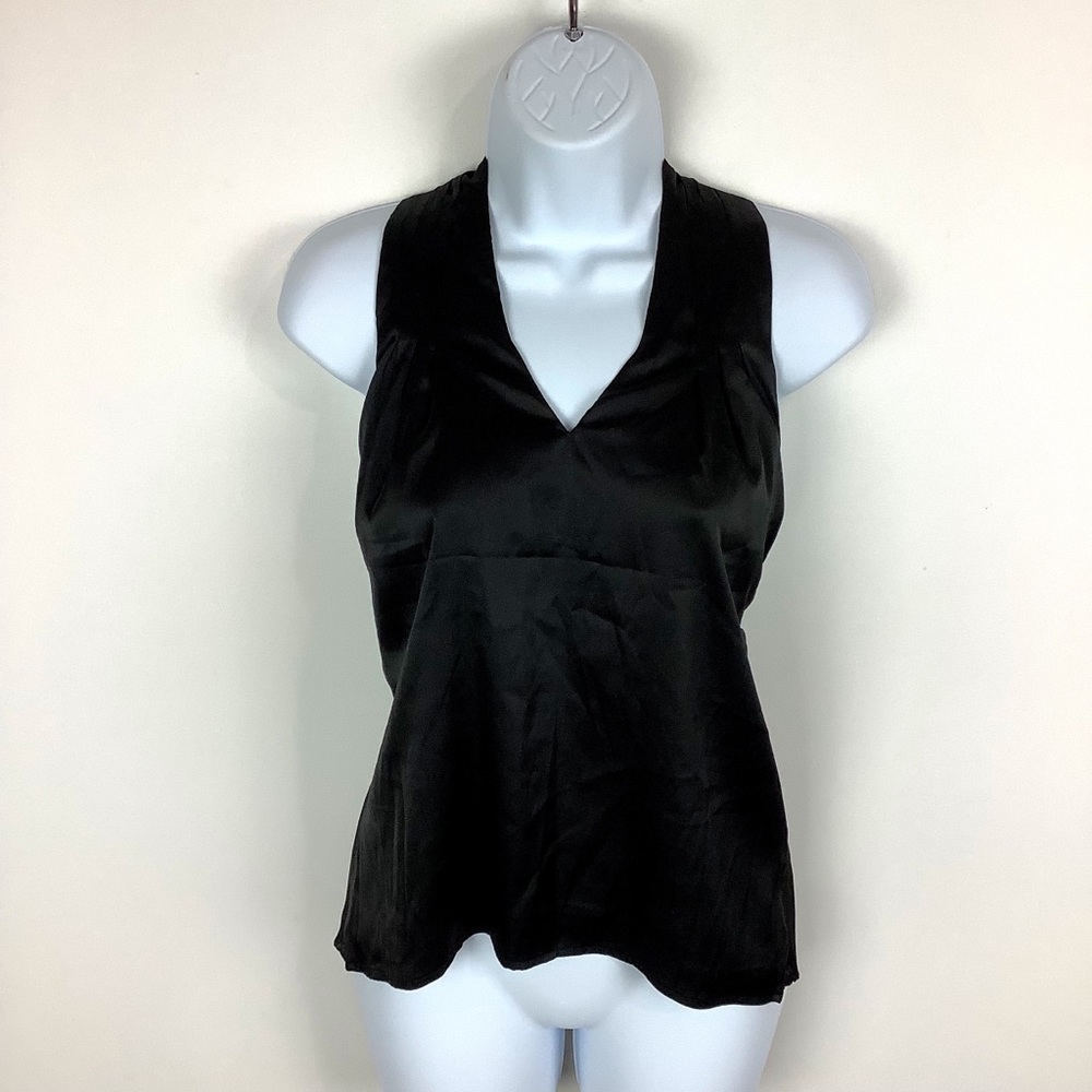 NWT revolve Superdown Black Satin V-Neck Halter Plunge Back Blouse Size XS
